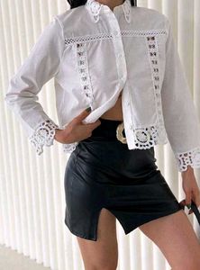 Zara Lace Trim White Shirt
