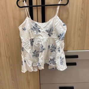 White Floral Embroidered Tank Top