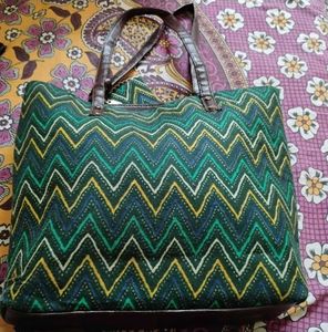 Pre loved Ajrakh Printed Green Tote Bag