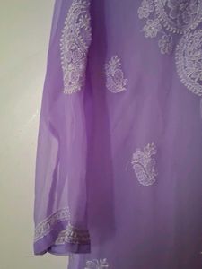 Lilac Embroidered Kurti, Both Side Added
