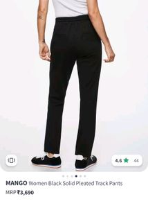 MANGO Women Black Solid Pleated Track Pants