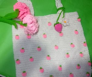 Crochet Strawberry 🍓 Tote Bag With A Cute Charm 🧿