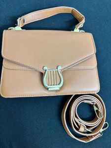 Tan Brown Slingbag With Hand Held