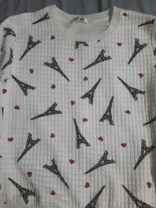 White Eiffel Tower Print Sweater