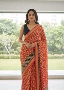 Elegant Red Printed Saree