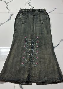 Floral Denim Maxi Skirt