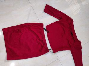 Maroon Skirt And Top Set