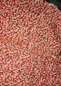 Fabric Dress Red Viscose with Floral Print