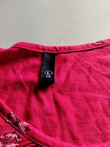 Embroidered Coral Red Boho Top