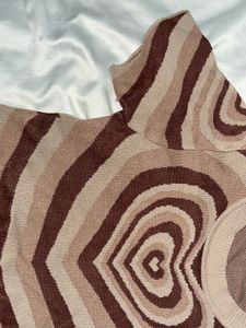 Retro Heart Print Knit Top