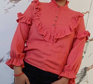 Ruffled Coral Blouse