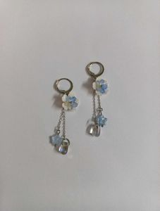Handmade Blue Floral Star Drop Hoop Earrings