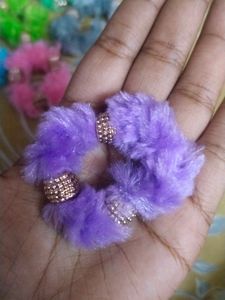 Colorful Fuzzy Scrunchies - Set of 7