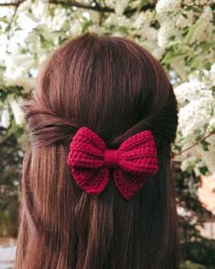 Red Crochet Bow Hair Clip