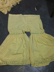 Yellow Embroidered Kurti with Ruffle Sleeves