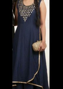 Elegant Blue & Gold Embellished Dress