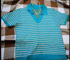Retro Turquoise Patterned Top