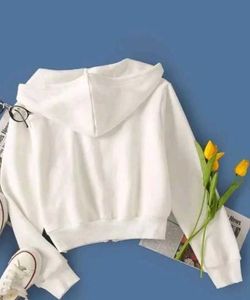 New White Zip-Up Cropped Hoodie