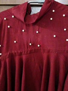 Maroon Pearl-Embellished Tunic Top