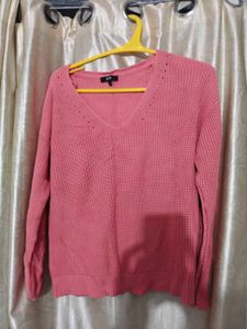 Cute Pink V-Neck Knit Sweater