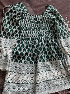 Green Embroidered Peasant Top