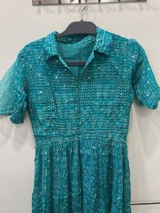 Blue High Slit Sequinned Kurta