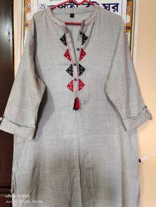 Gray Embroidered Tunic Dress