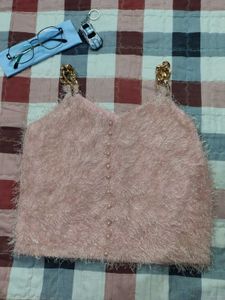 Pink Fuzzy Chain Strap Top