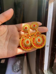 Gold Plated Orage Stone Earring