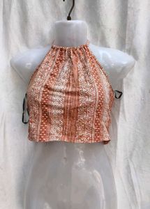 6111. Printed Halter Crop Top