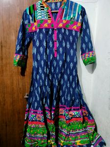 Blue Colorful Anarkali Model Kurthi