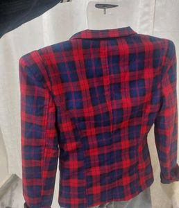 Red-Checked Plaid Blazer-Slim fit