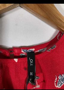 Red Floral Tie-Sleeve Blouse