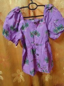 Purple Floral Puff Sleeve Top