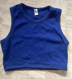 Blue Ribbed Cropped Tank Top