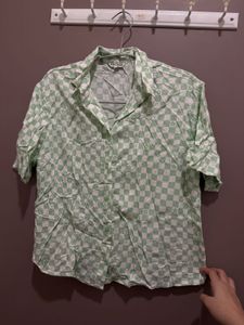 Printed Green Checkered crop Shirt
