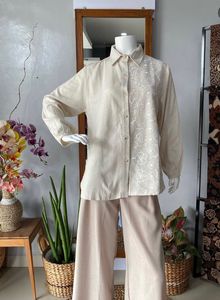 Oversized Embroidered Linen Shirt  Top