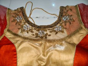 Red &amp; Gold Embellished Blouse