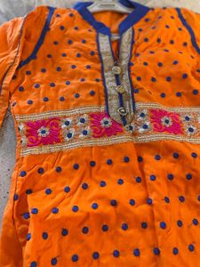 designer orange straight kurti