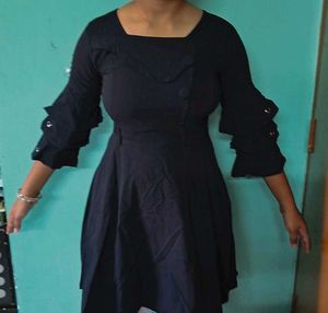 Mini Black Dress with Bell Sleeves