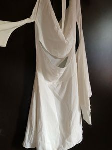 White Halter Neck Ruffle Mini Dress