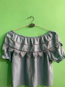 Light Blue Off-Shoulder Top