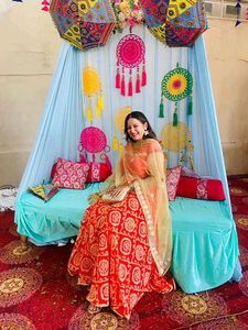 Orange Bandhej Printed Gown
