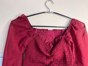 Maroon Puff Sleeves Top