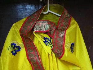 Brand New Yellow+With+Red Lace Border ChanderiSilk