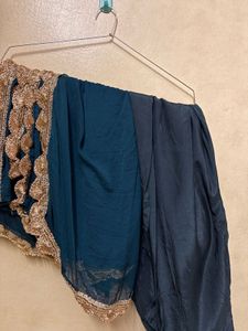 Bottle Green Heavy Printed Suit 3 pcs set