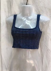 I. Blue Ribbed Crop Top