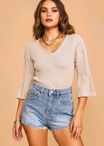 🎀Imported Beige Knit Top Bell Sleeves A