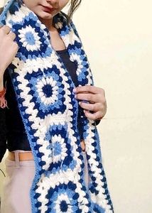 Blue &amp; White Afgan inspired Crochet Scarf