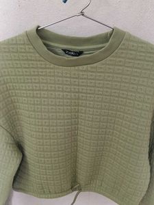 Green Cropped Textured Sweatshirt